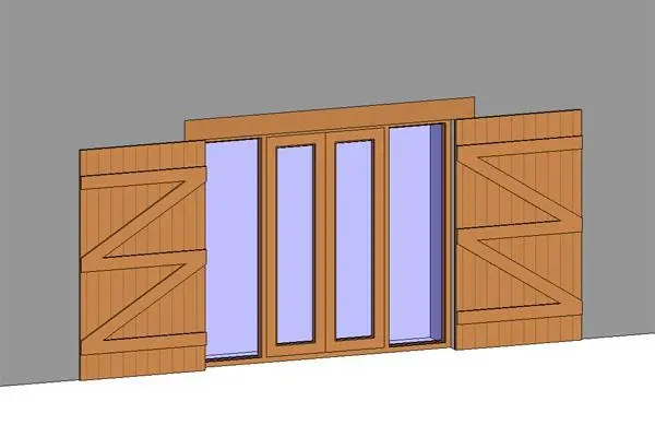 Glazed screen with external barn doors