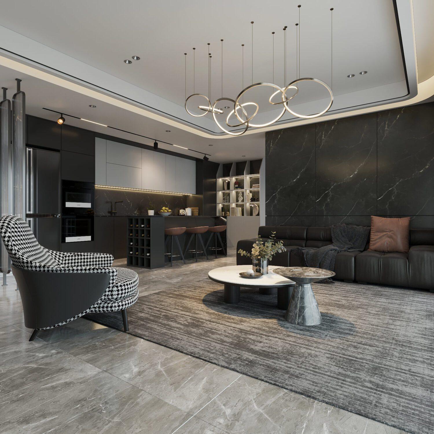 Interior Living Room- Kitchen