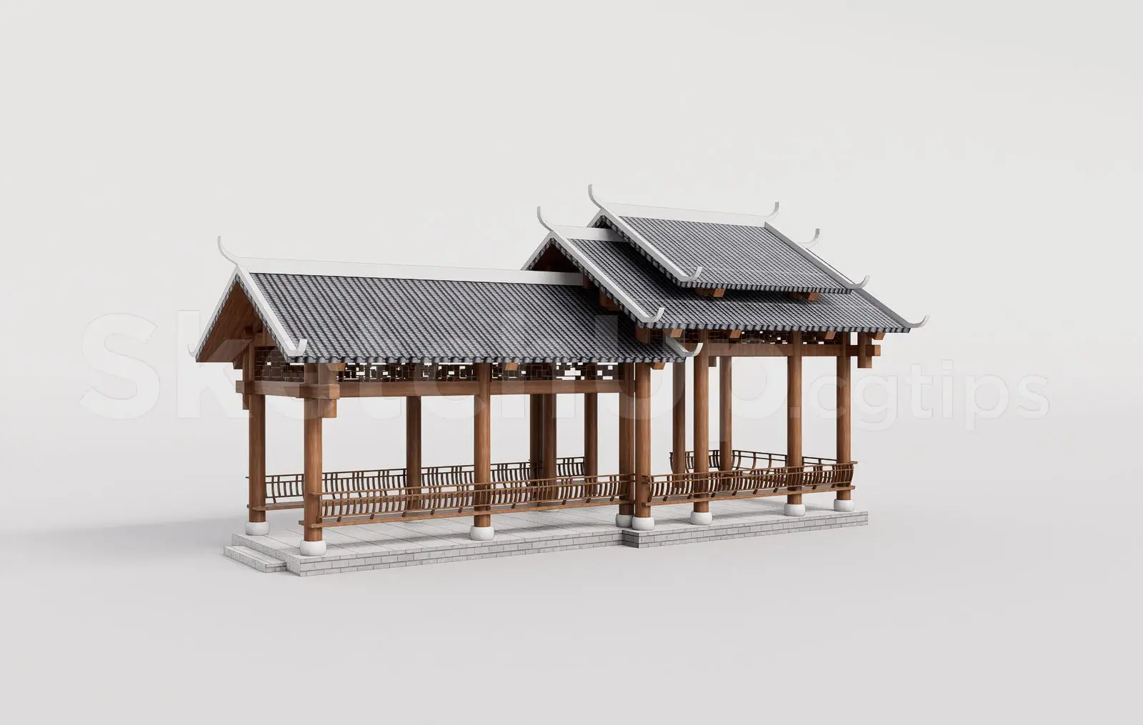 Traditional Wooden Pavilion with Tiled Roof — preview 1 (cgtips)