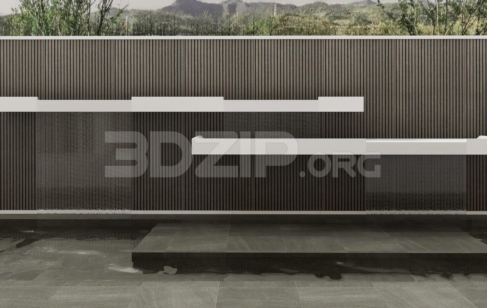 Modern Water Wall Design – Exterior Architectural Render