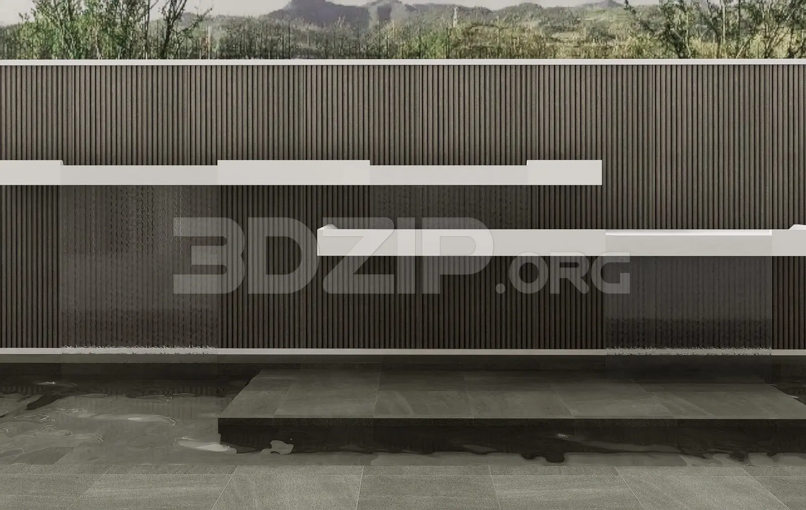 Modern Water Wall Design – Exterior Architectural Render — preview 1 (3dzip)