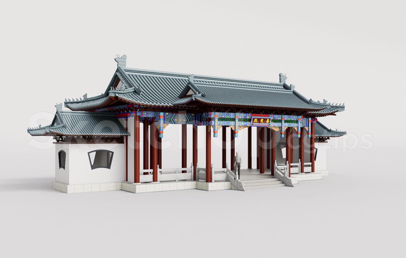Traditional Wooden Pavilion with Tiled Roof