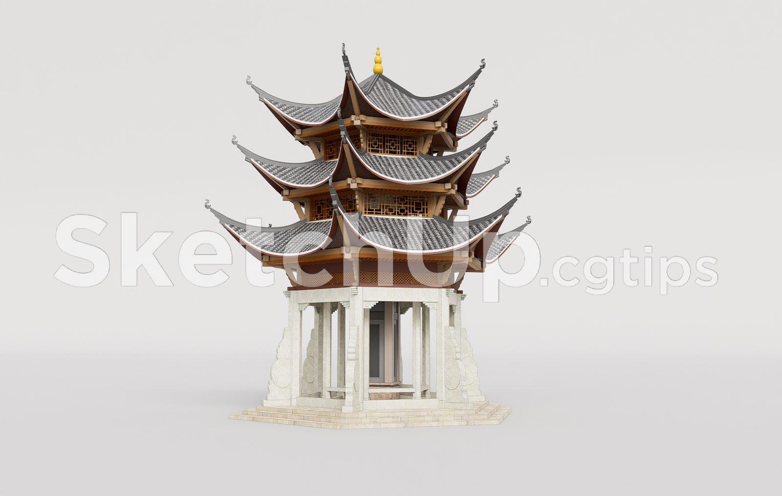 Traditional Wooden Pavilion with Tiled Roof