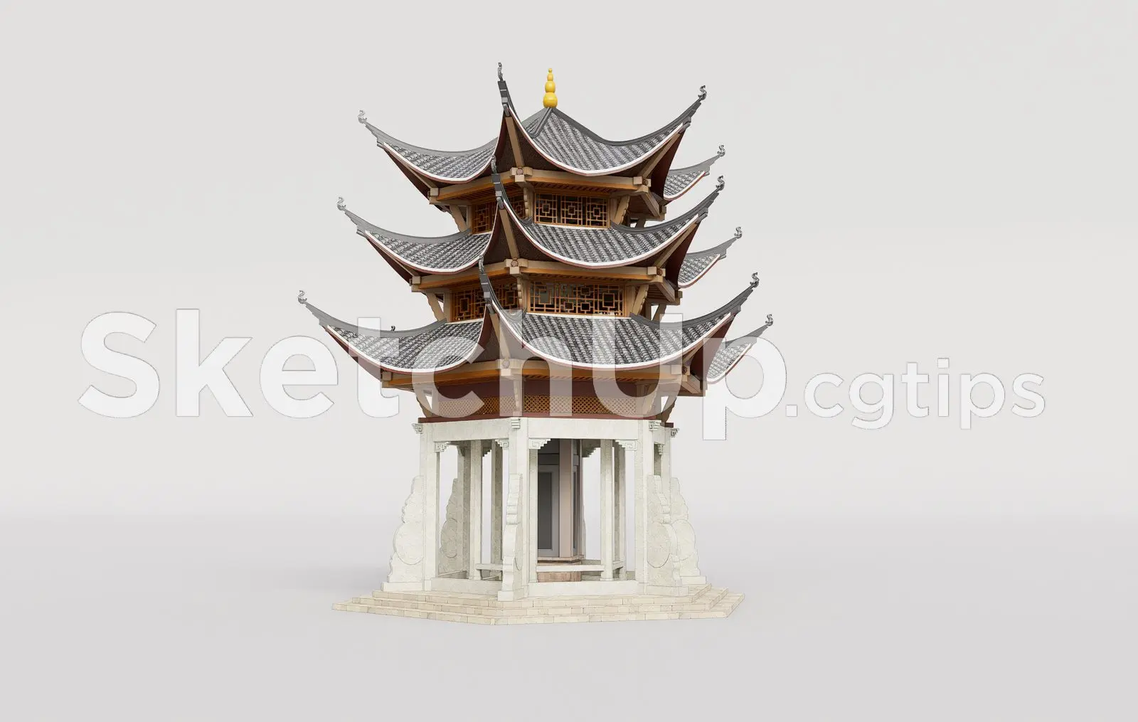 Traditional Wooden Pavilion with Tiled Roof