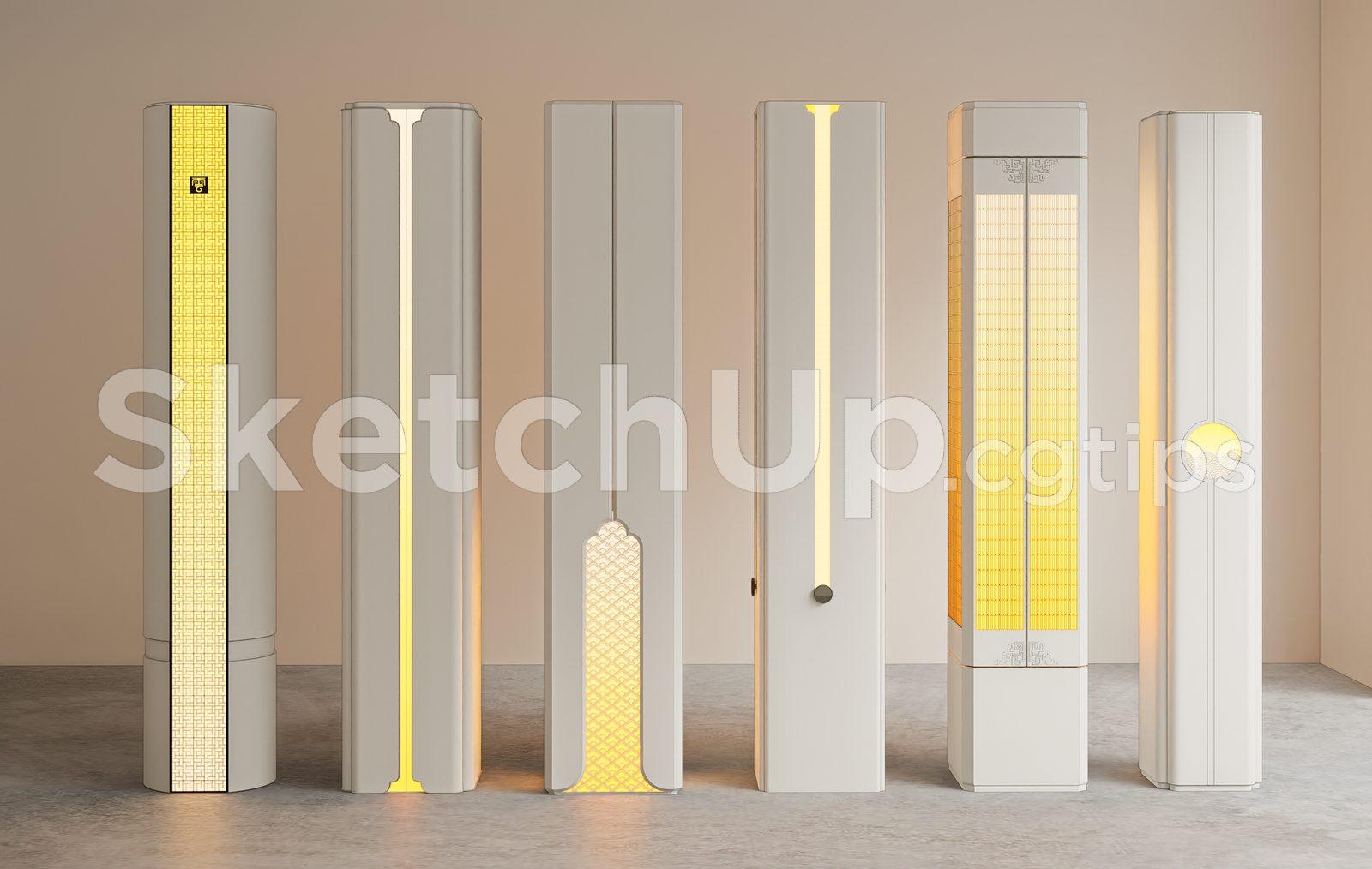 Asian-Inspired Decorative Light Columns – SketchUp 3D Lamp