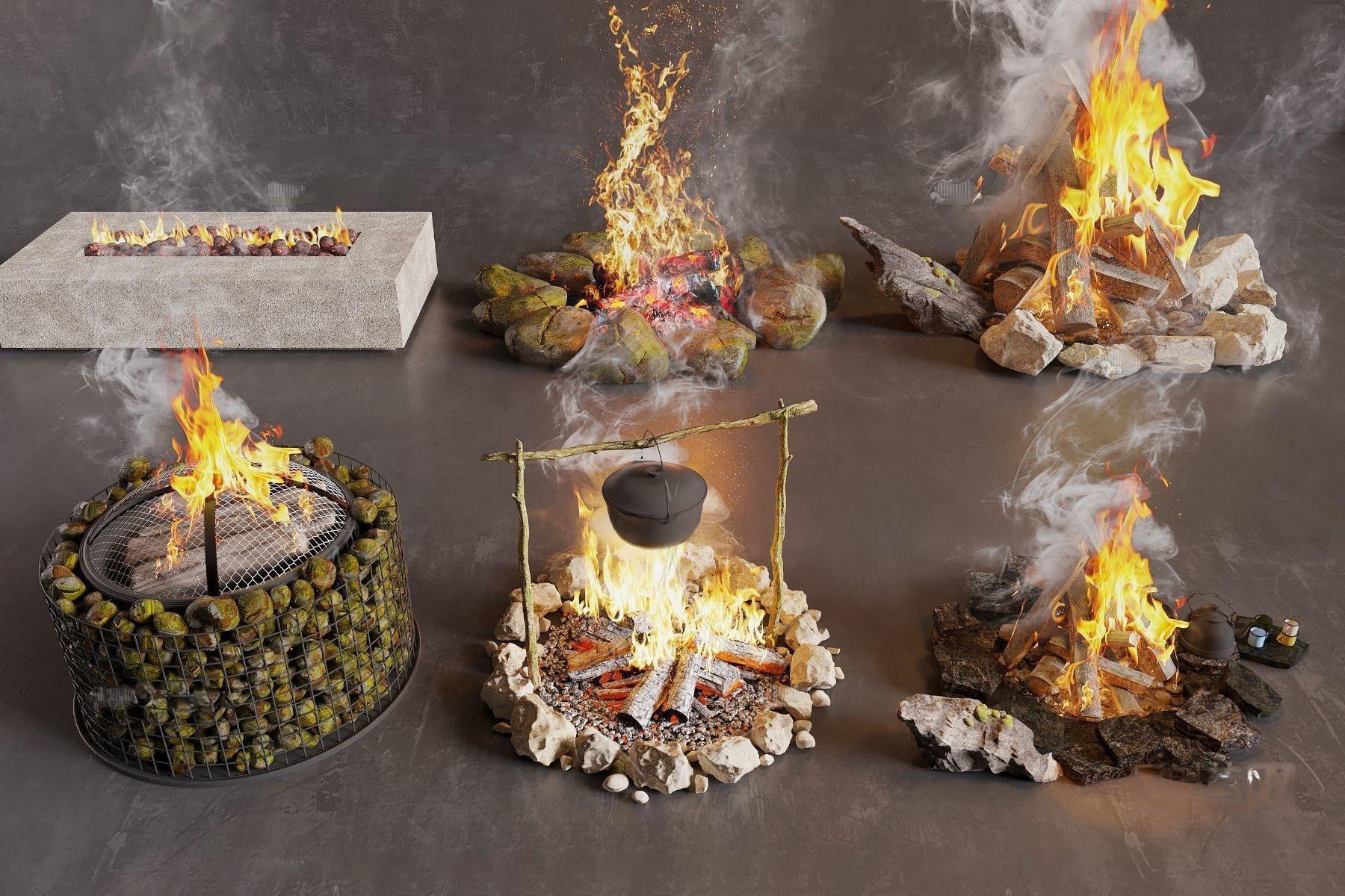 A scene of a campfire surrounded on fire