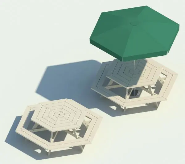 Hexagonal Picnic Table with Umbrella