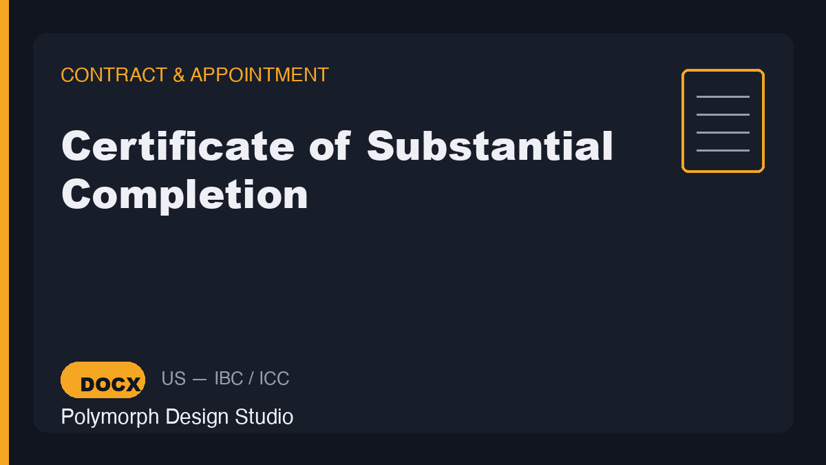 Certificate of Substantial Completion