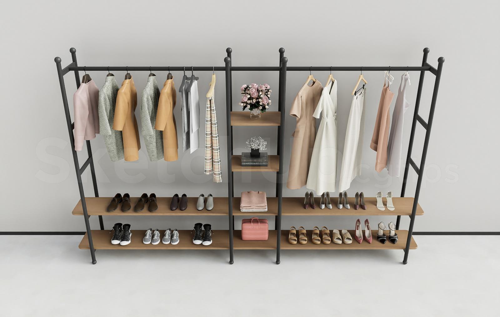 Modern Industrial Clothing Rack and Shoes Shelf