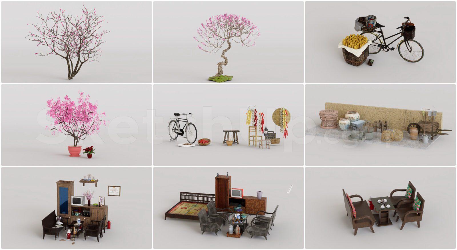 thư viện 3D Sketchup model Tết xưa