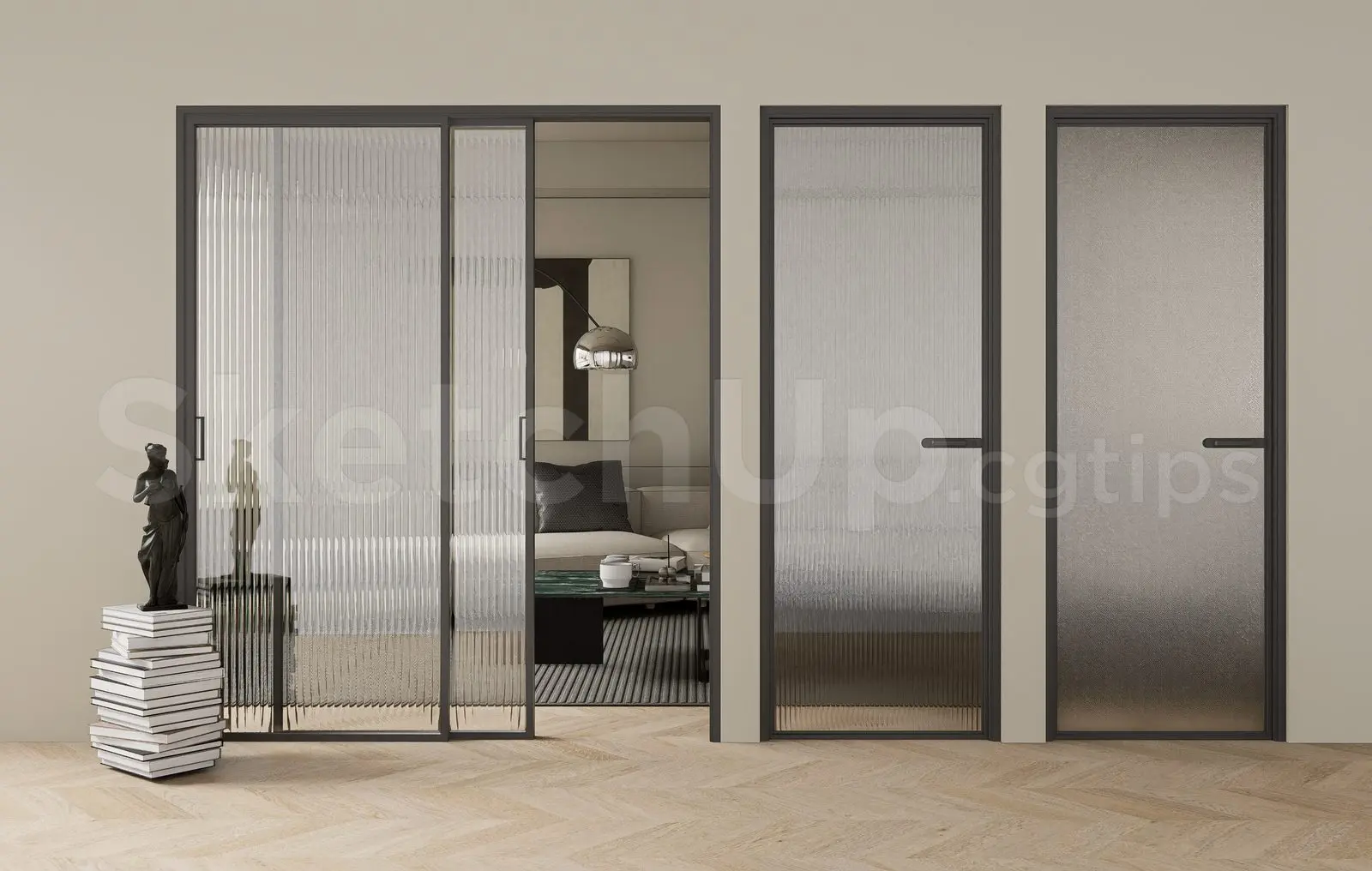 Frameless Fluted Glass Door Set — preview 1 (cgtips, CC0)