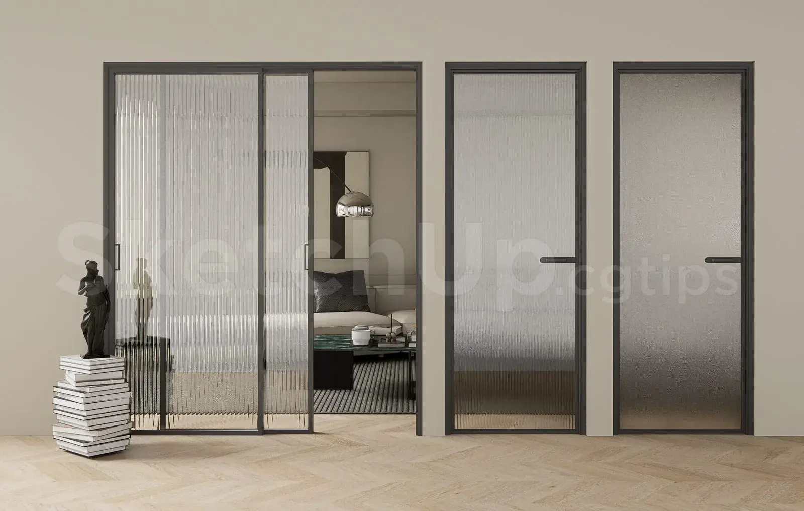 Frameless Fluted Glass Door Set