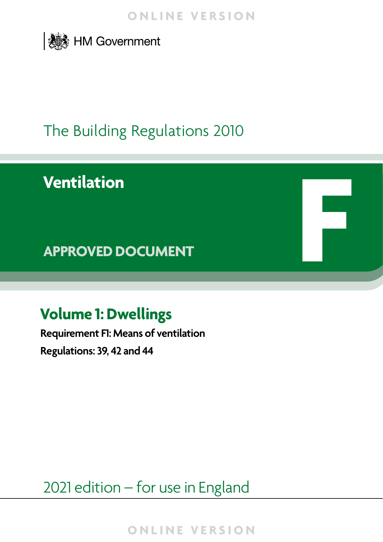 Approved Document F: Ventilation — Volume 1