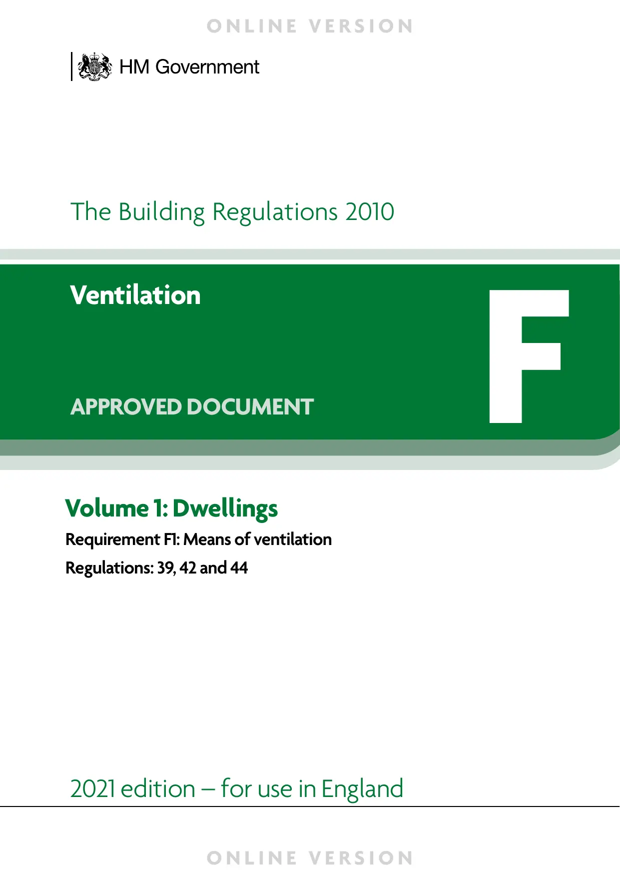 Approved Document F: Ventilation — Volume 1