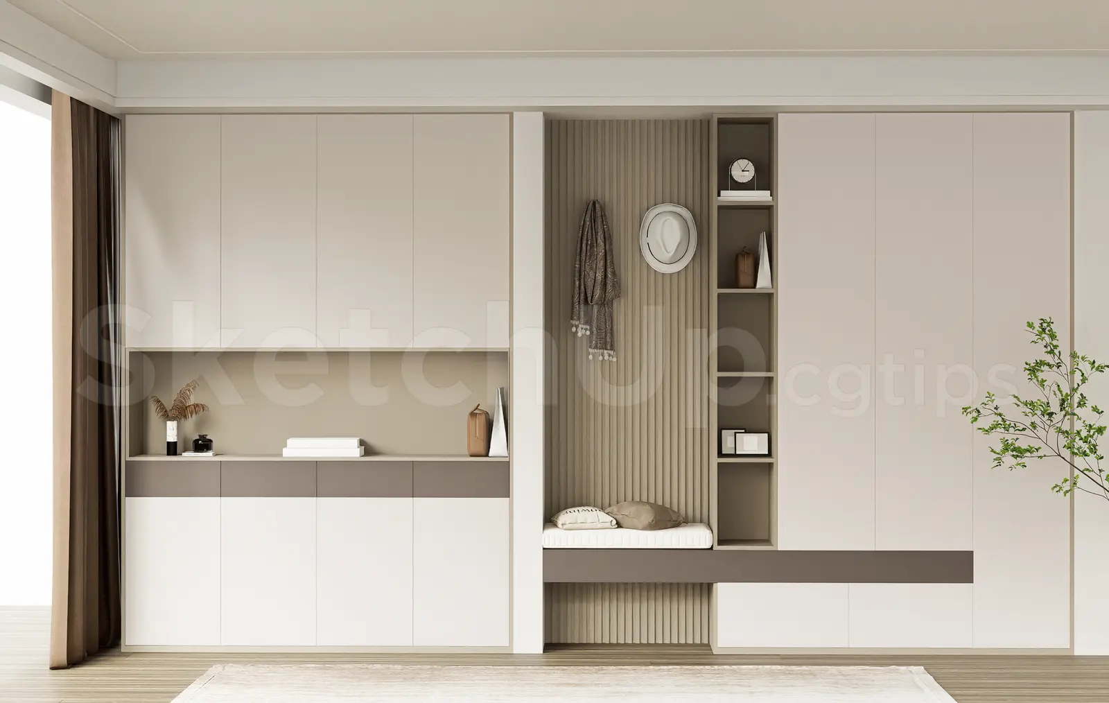 Modern Closet Cabinet with Integrated Bench SketchUp Model for Interior Design — preview 1 (cgtips, CC0)