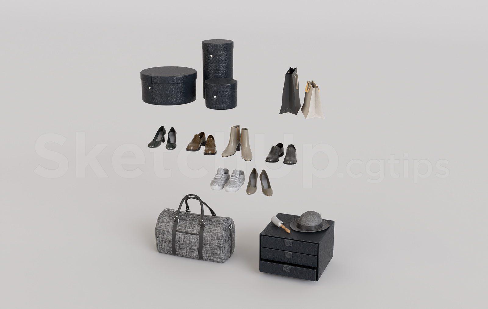 Storage Cabinet, Handbags, and Shoes