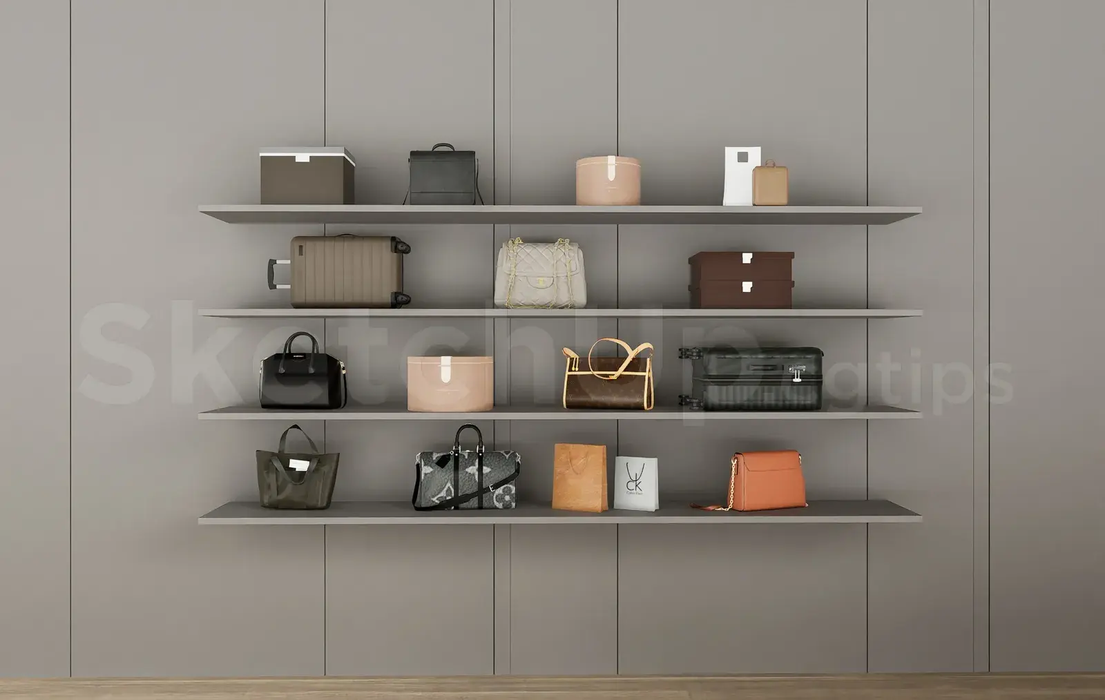 Contemporary Walk-In Closet Storage and Display Shelves