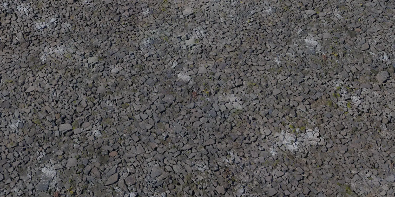 Weathered Grey Fieldstone Aggregate Texture — top-down view of a grey fieldstone aggregate texture with irregular, sharp-edged stones