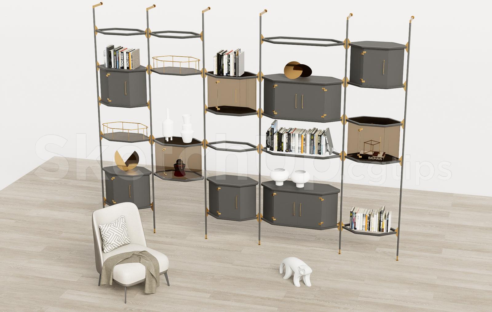 Modern Open Shelf Bookcase with Cabinets