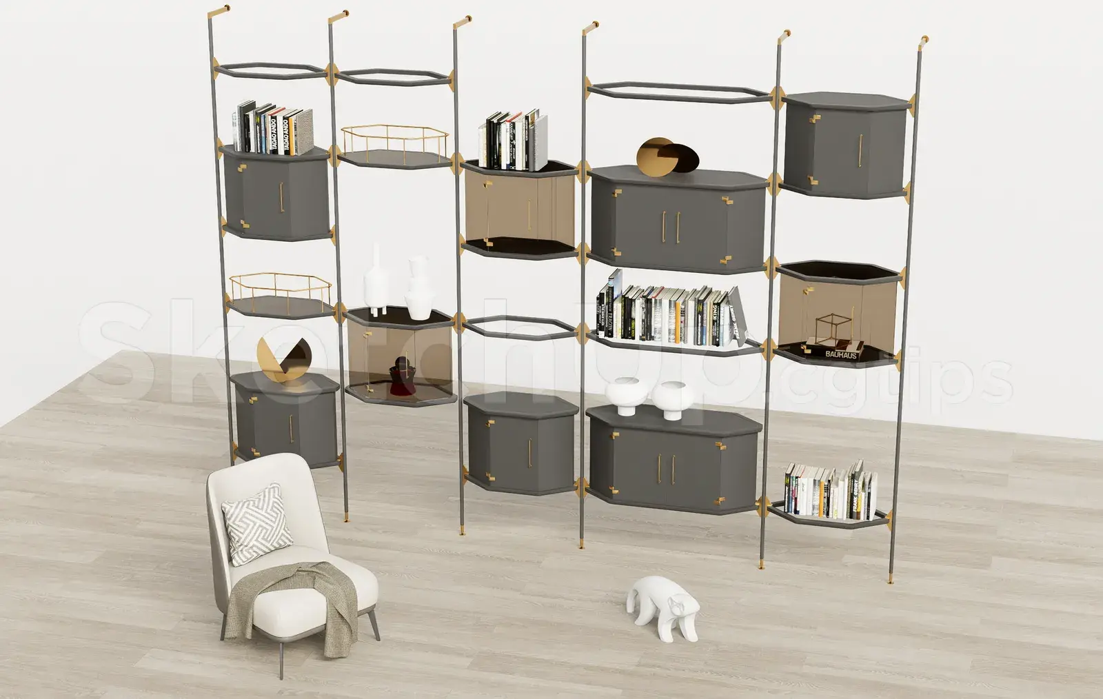 Modern Open Shelf Bookcase with Cabinets