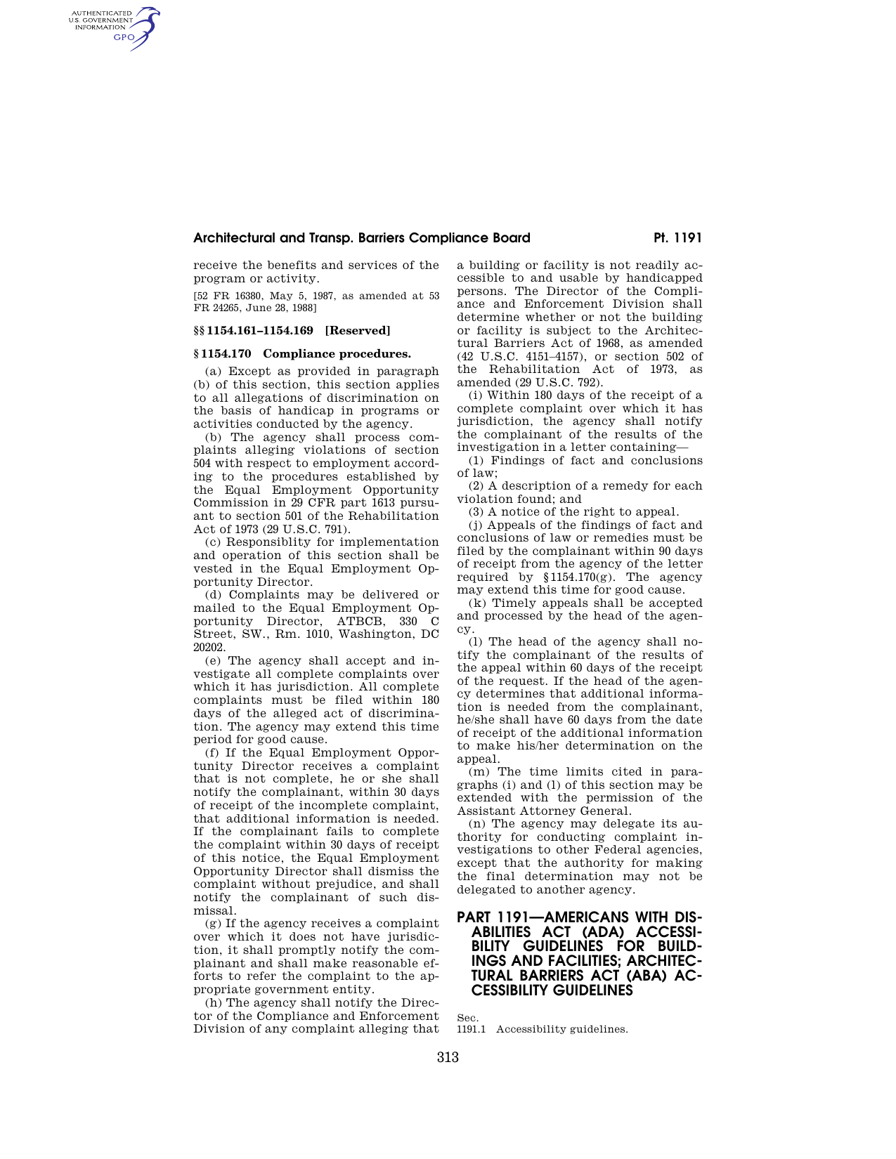 36 CFR Part 1191: ADA and ABA Accessibility Guidelines for Buildings and Facilities