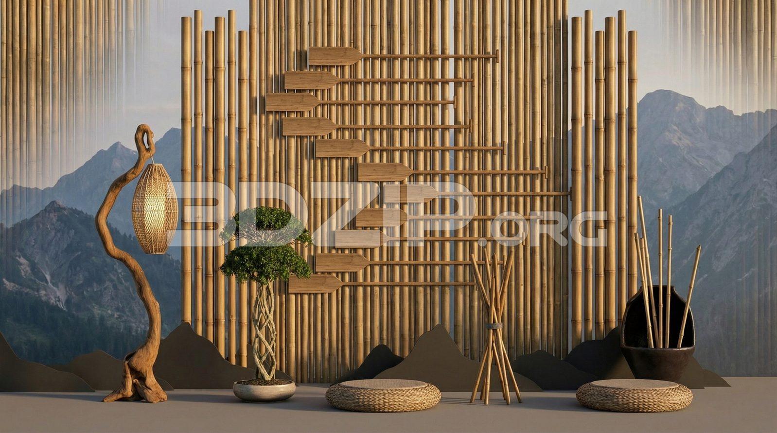Zen Bamboo Interior Design with Natural Wood Elements – Render