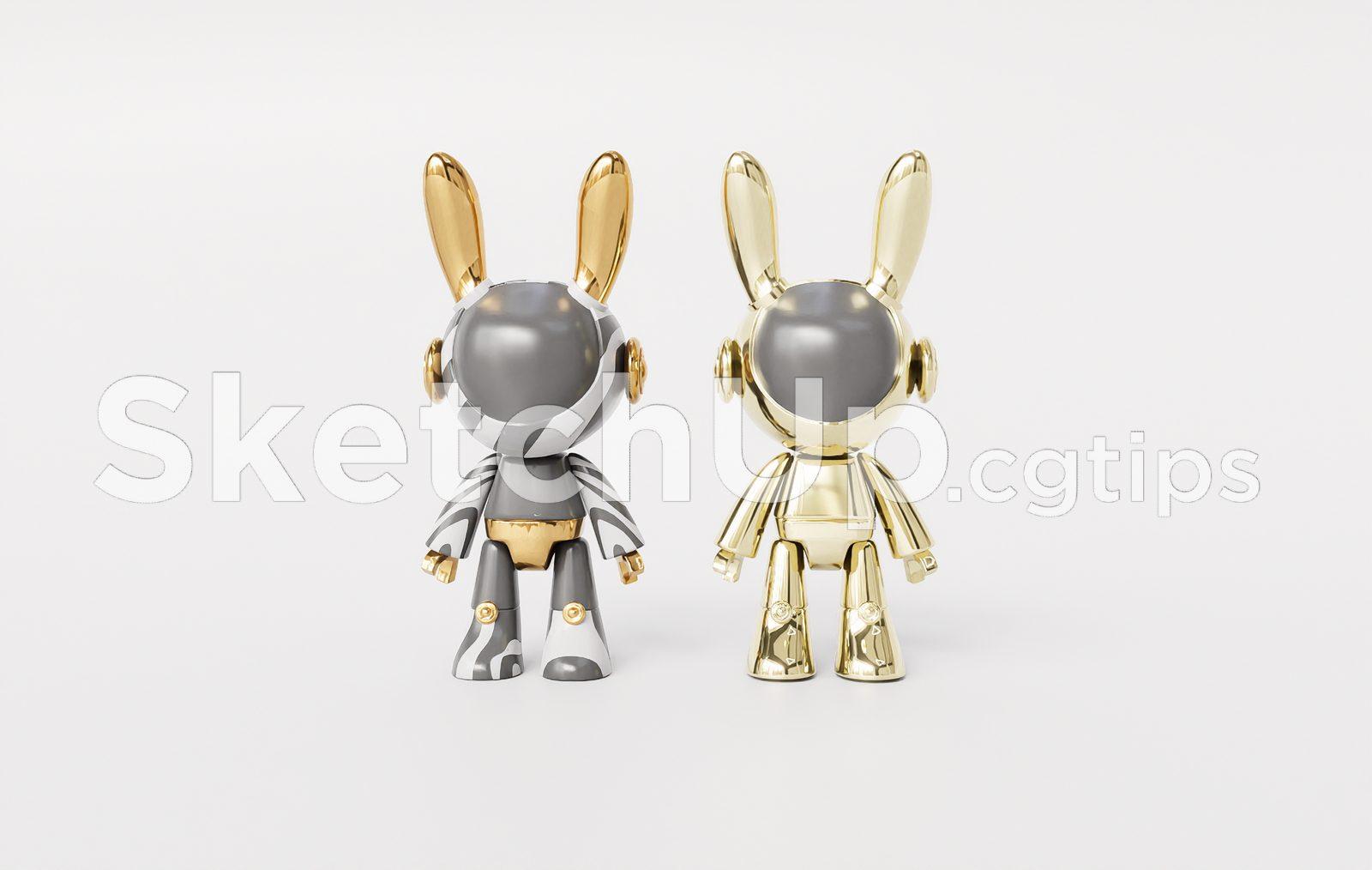 Modern Luxury Gold & Silver Rabbit Robot Statues
