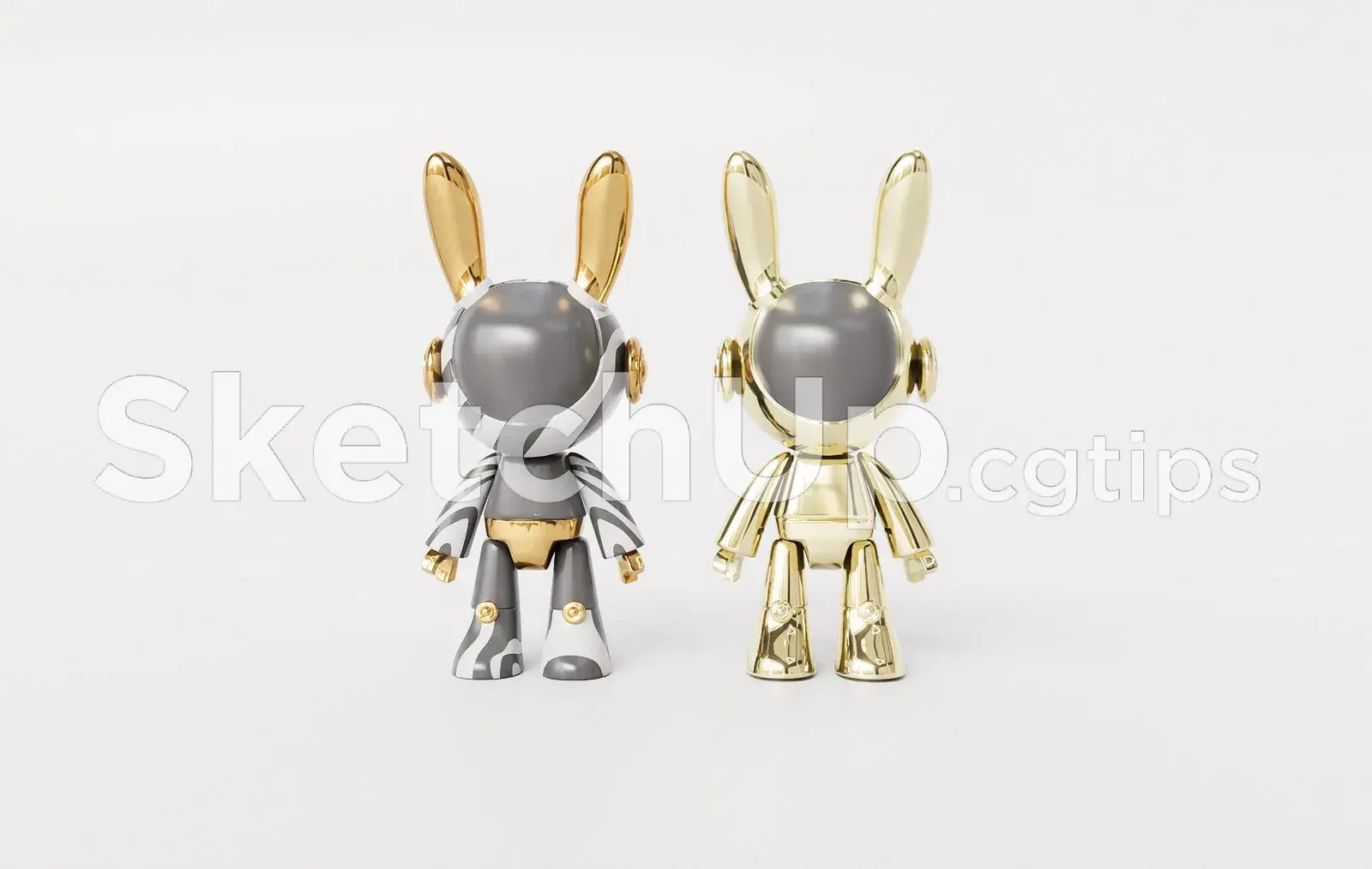 Modern Luxury Gold & Silver Rabbit Robot Statues