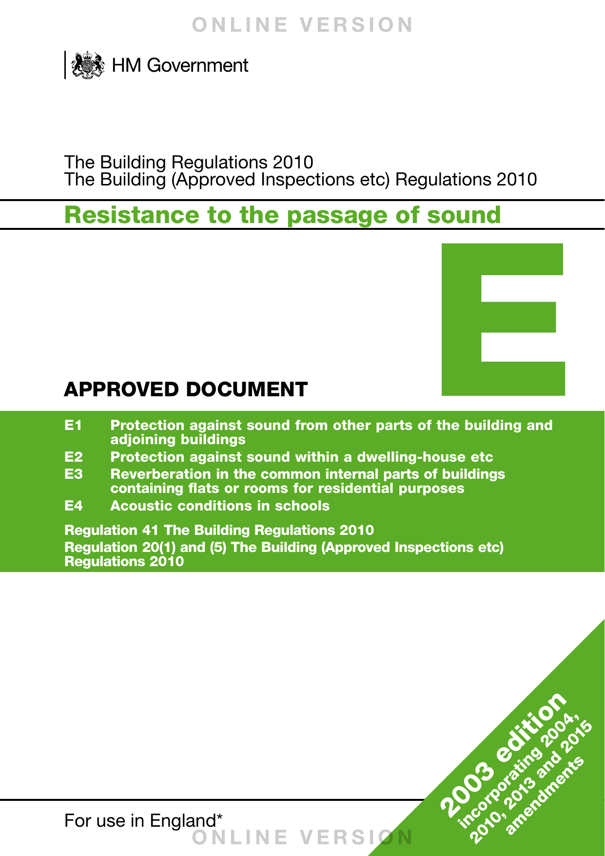 Approved Document E: Resistance to sound