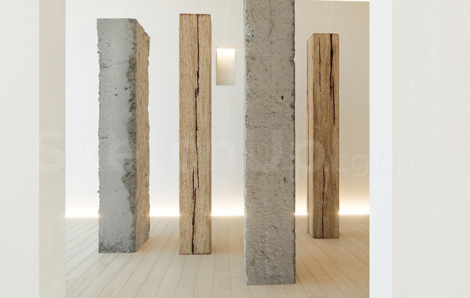 Modern Gallery Interior with Sculptural Concrete Columns