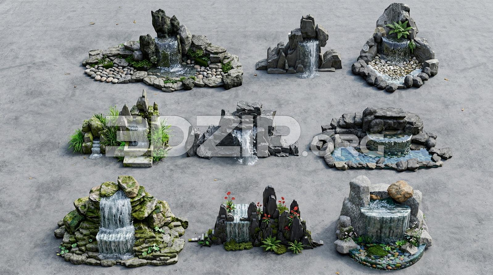 Mini Waterfall Rock Set with Ponds Exterior Visualization