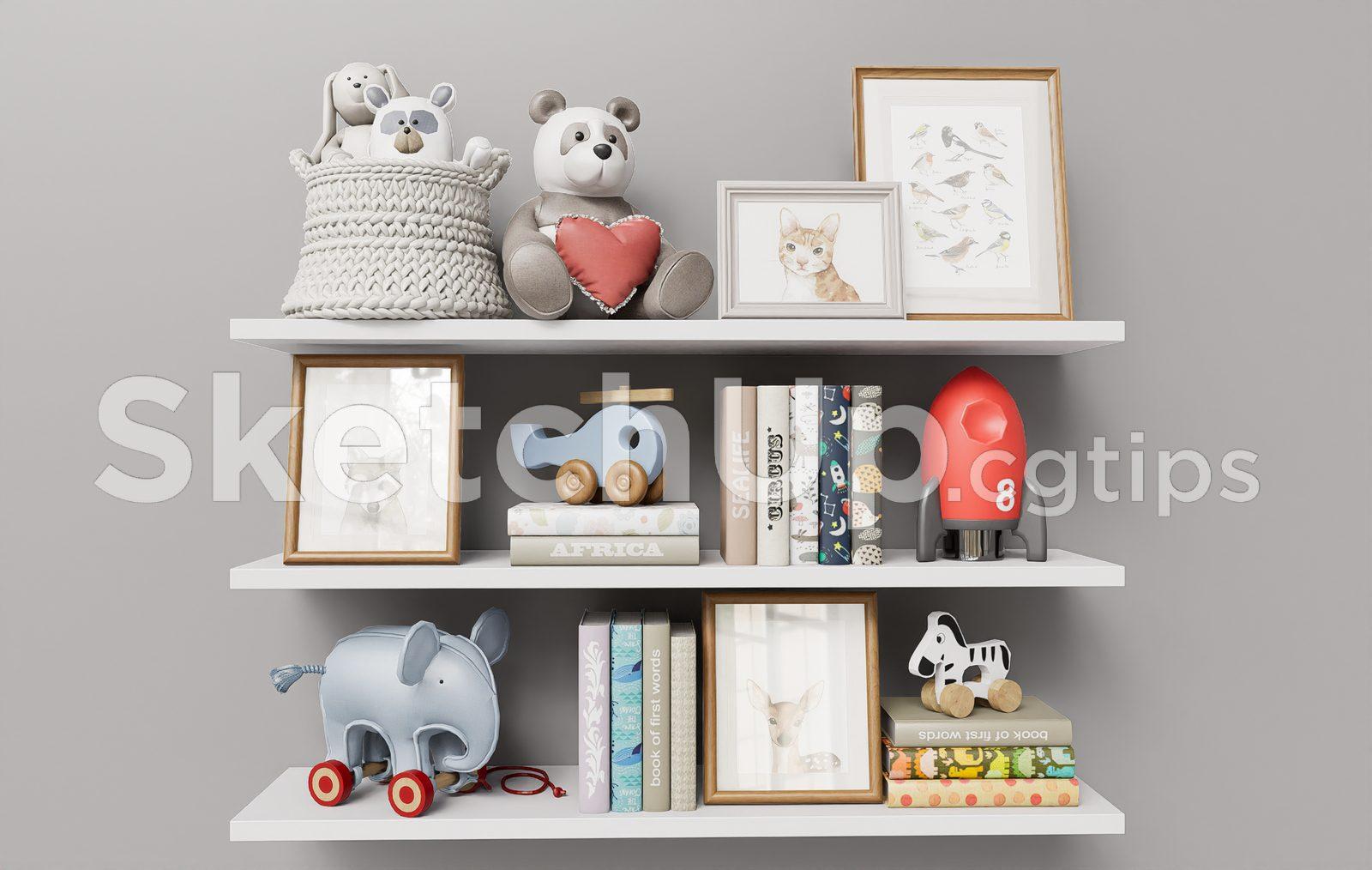 Kids Room Wall Shelf Decor — preview 1 (cgtips)