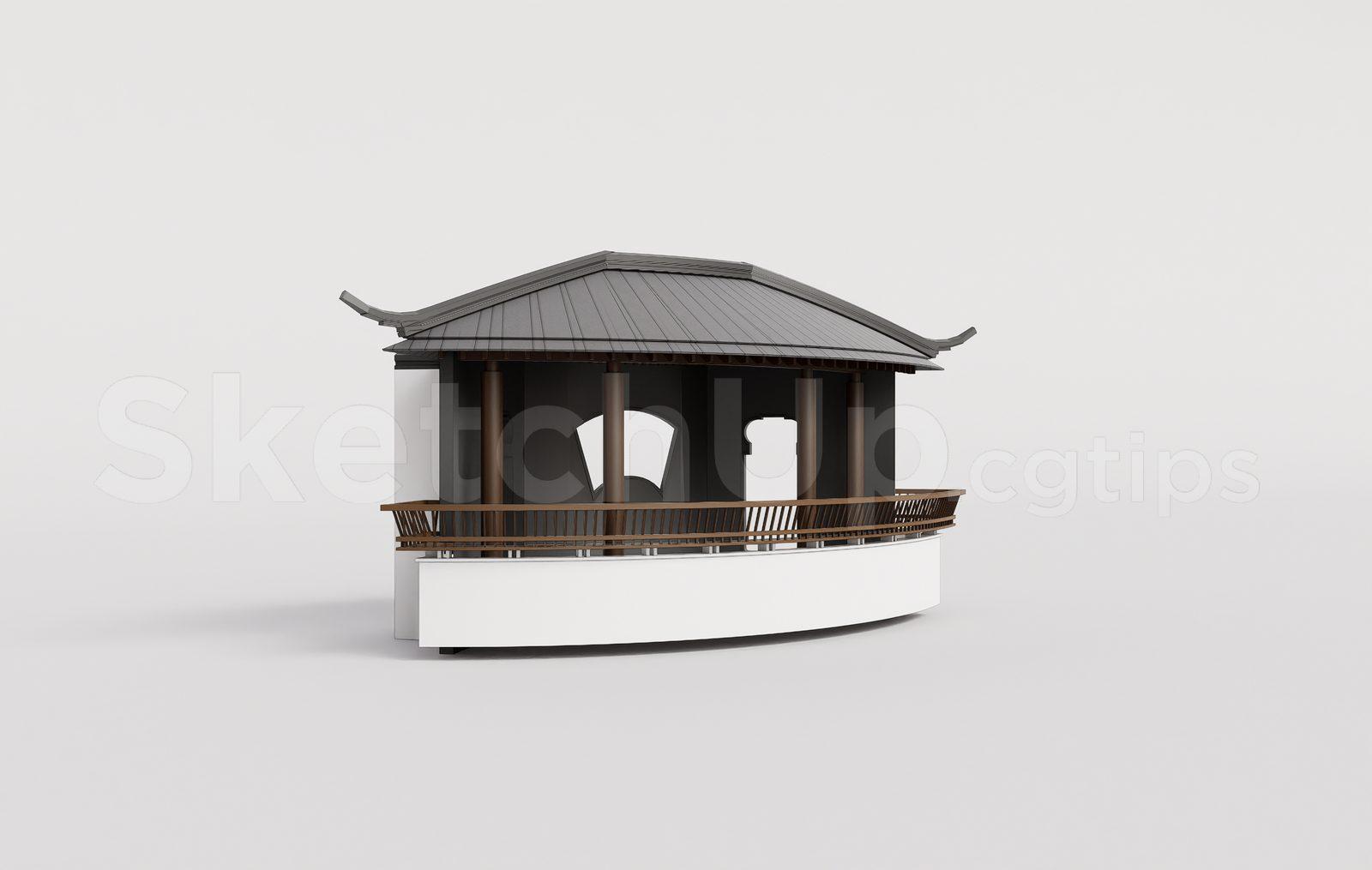 Traditional Wooden Pavilion with Tiled Roof