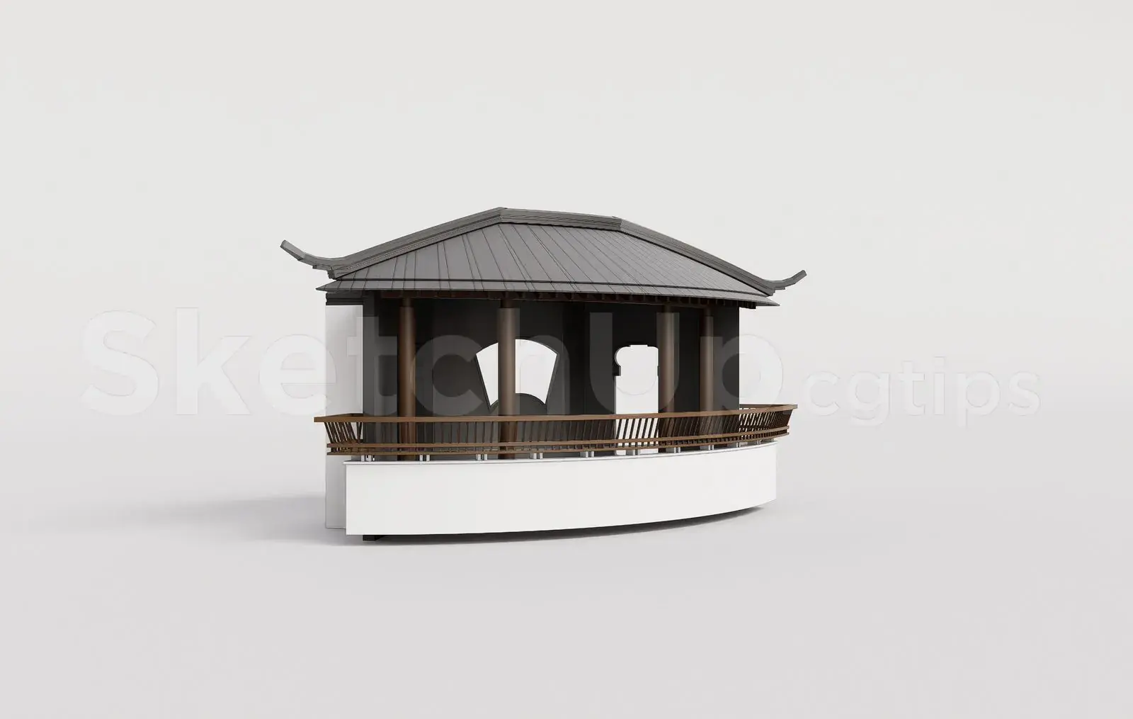Traditional Wooden Pavilion with Tiled Roof