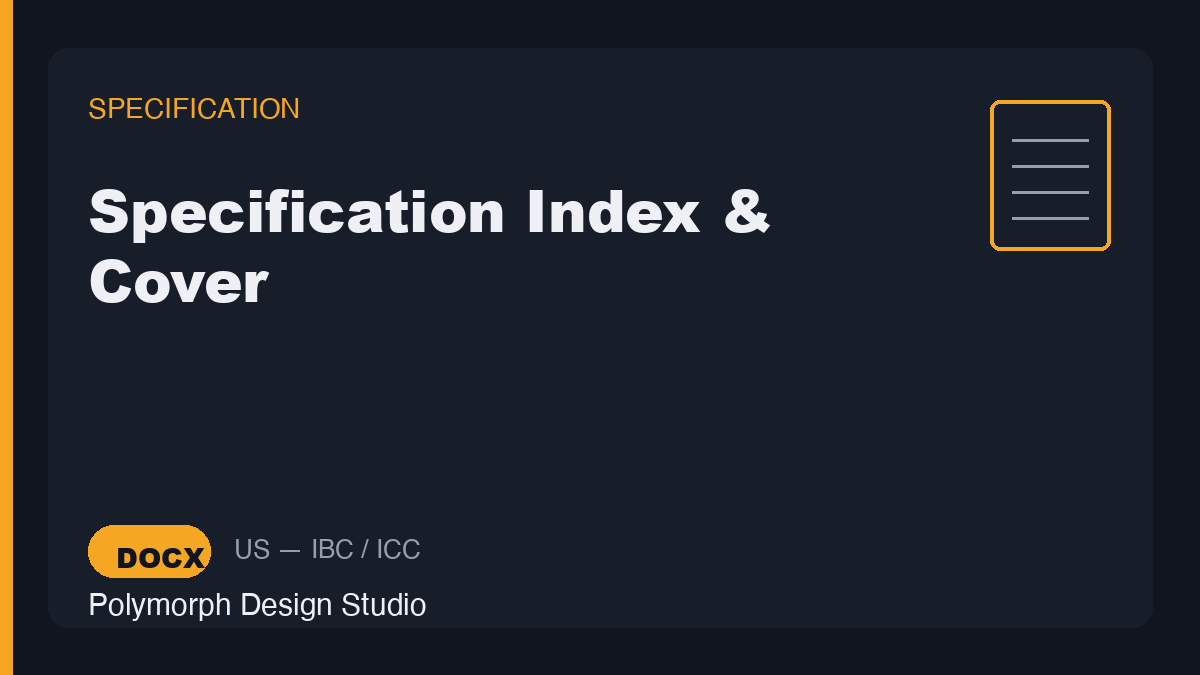 Specification Index & Cover