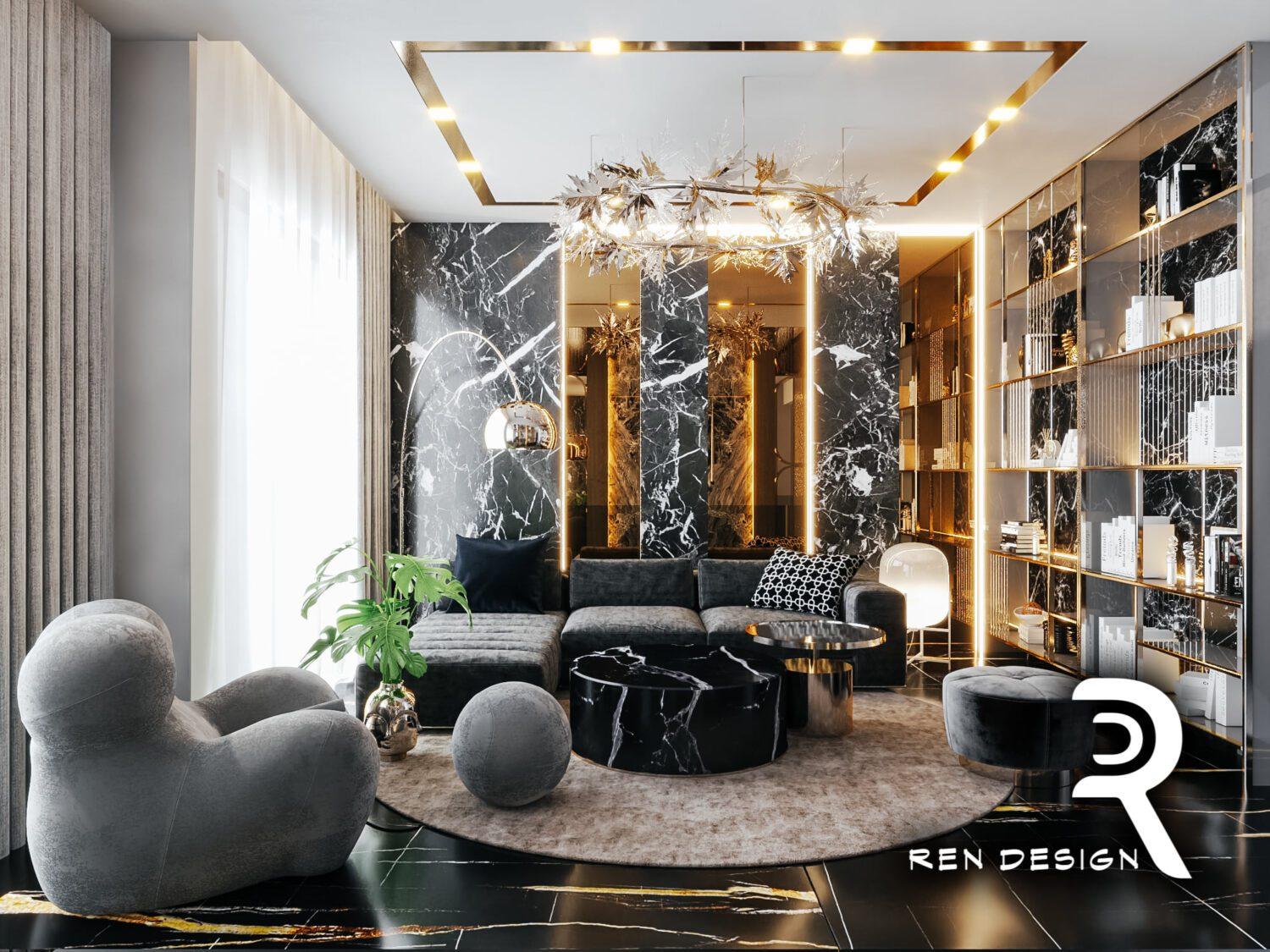 Interior Living Room- Kitchen