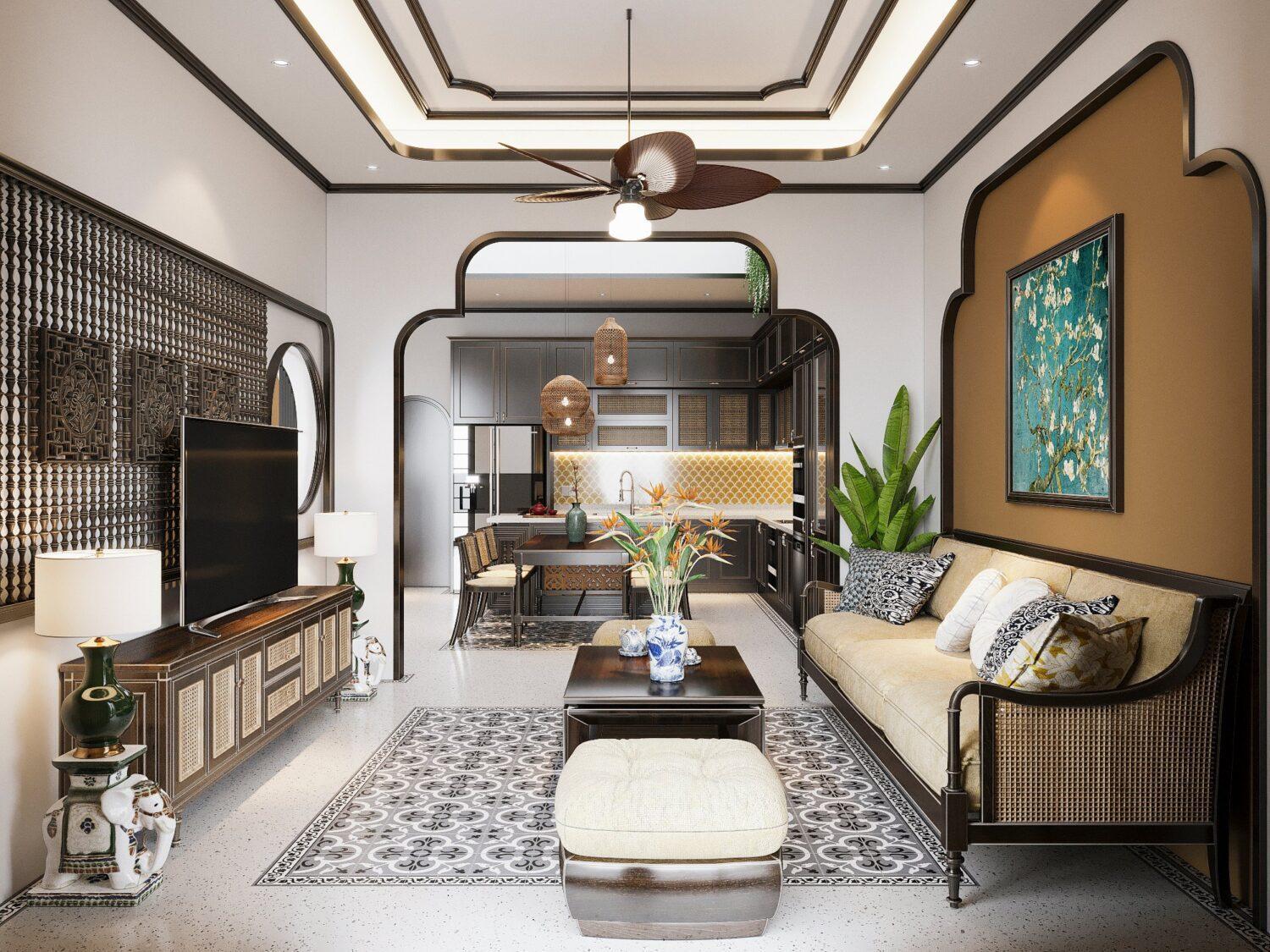Indochine Living Room – Kitchen Interior