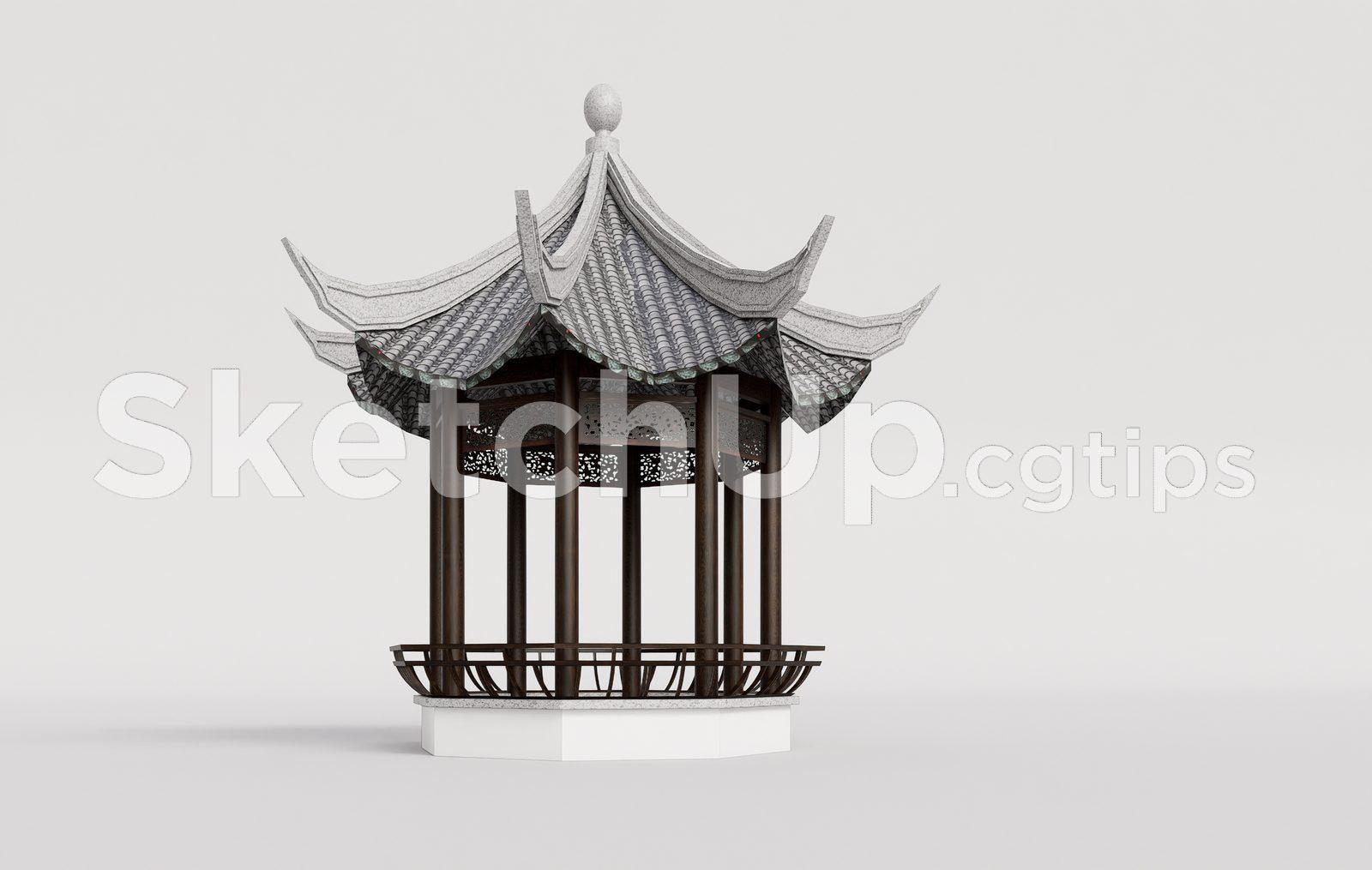 Traditional Wooden Pavilion with Tiled Roof