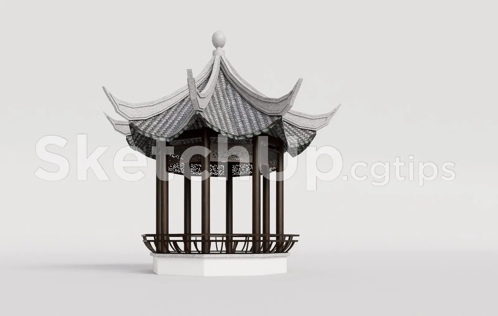Traditional Wooden Pavilion with Tiled Roof — preview 1 (cgtips)