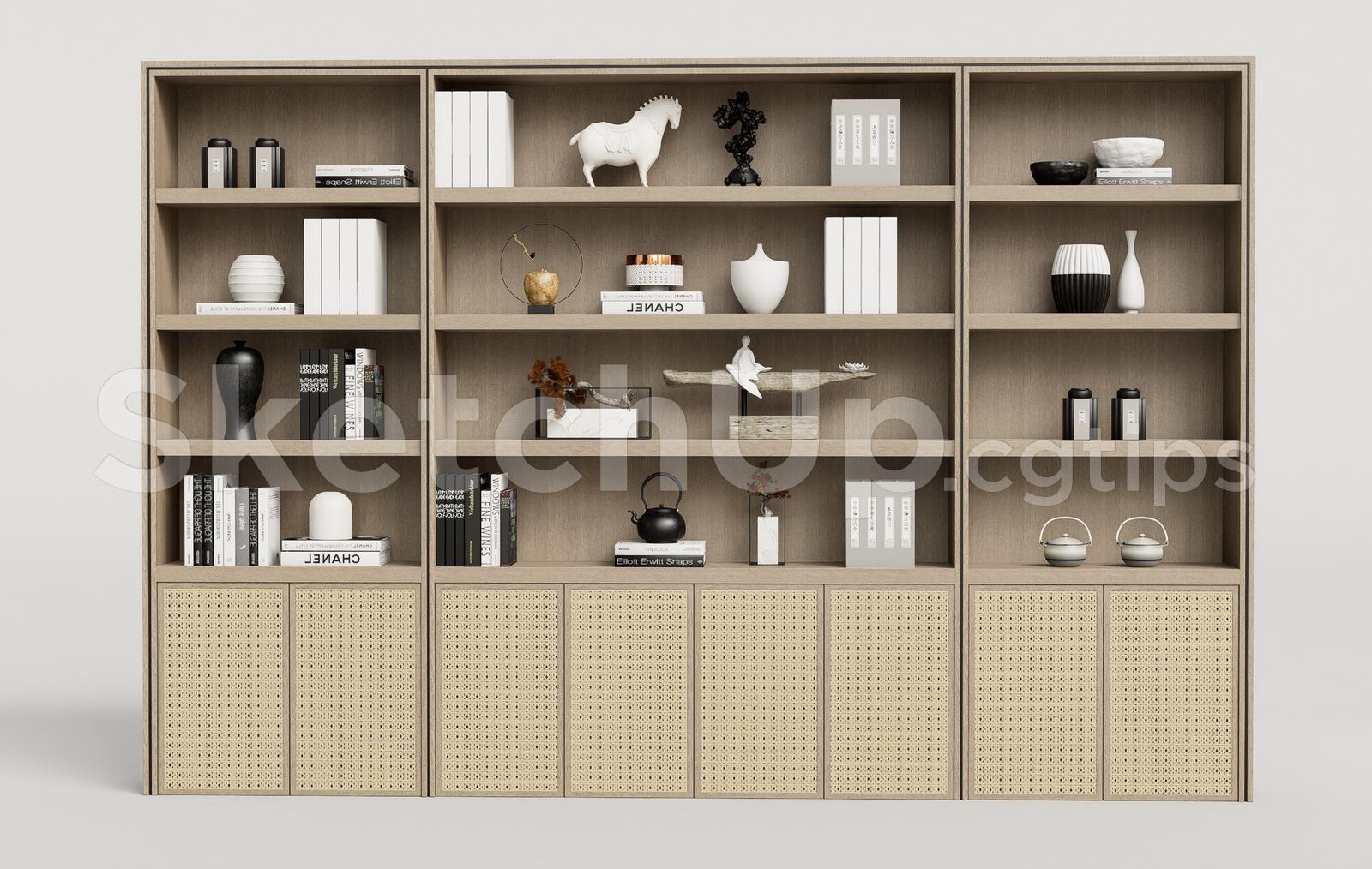 Modern Bookshelf and Storage Cabinet Combo SketchUp Furniture Design