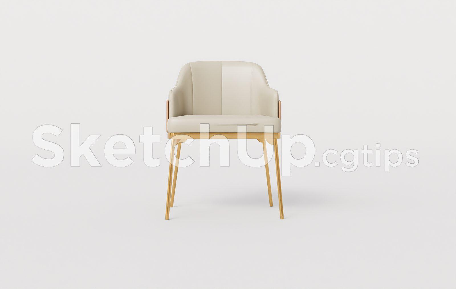 Modern Luxury Cream Leather Dining Chair with Gold Legs