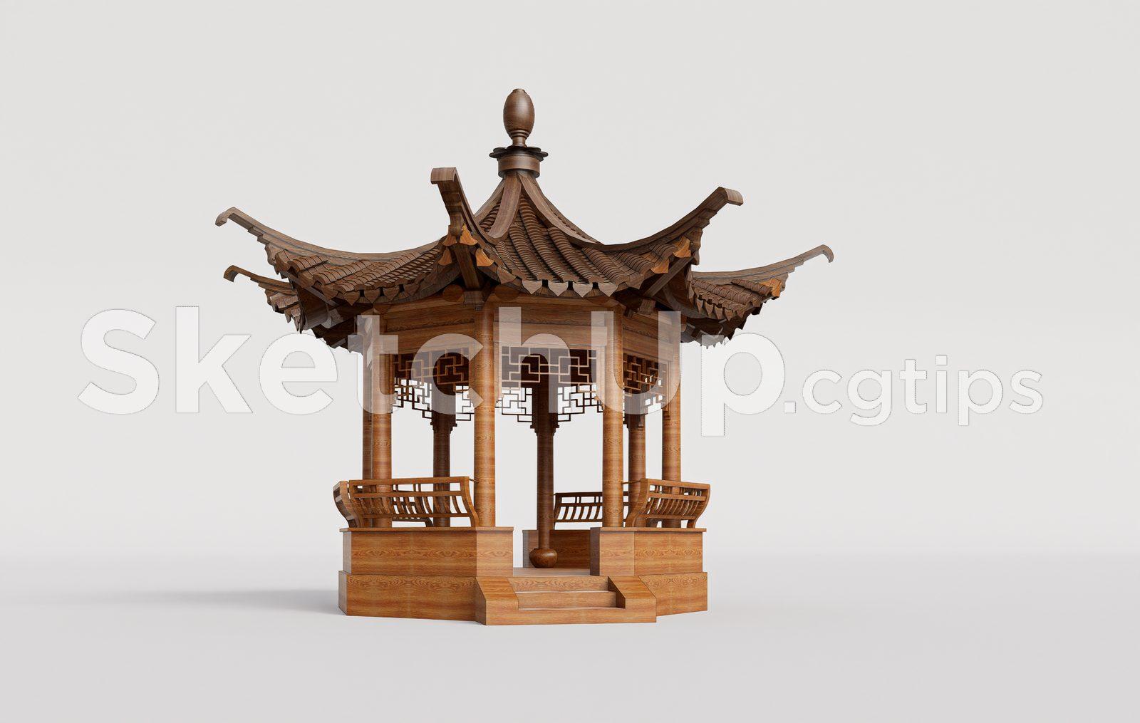 Traditional Wooden Pavilion with Tiled Roof