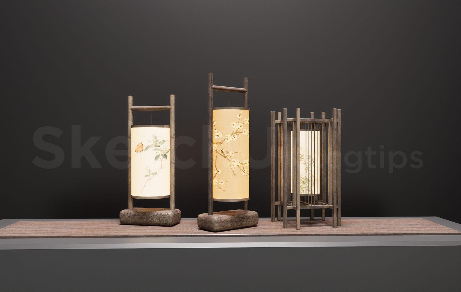Traditional Japanese Lantern SketchUp Model – Wooden Decorative Table Lamp