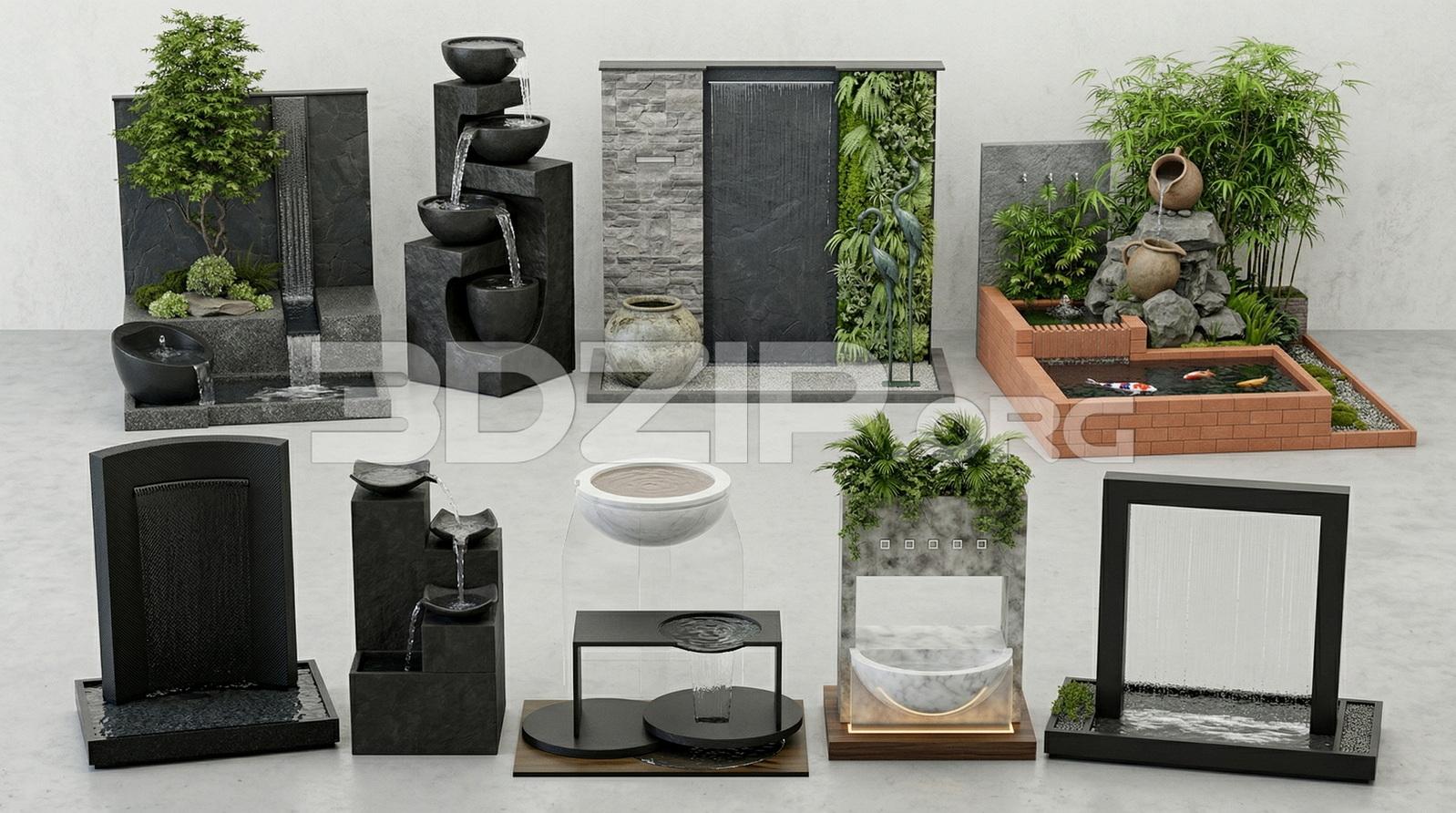 Modern Water Fountain Collection with Garden Waterfalls and Decorative Features