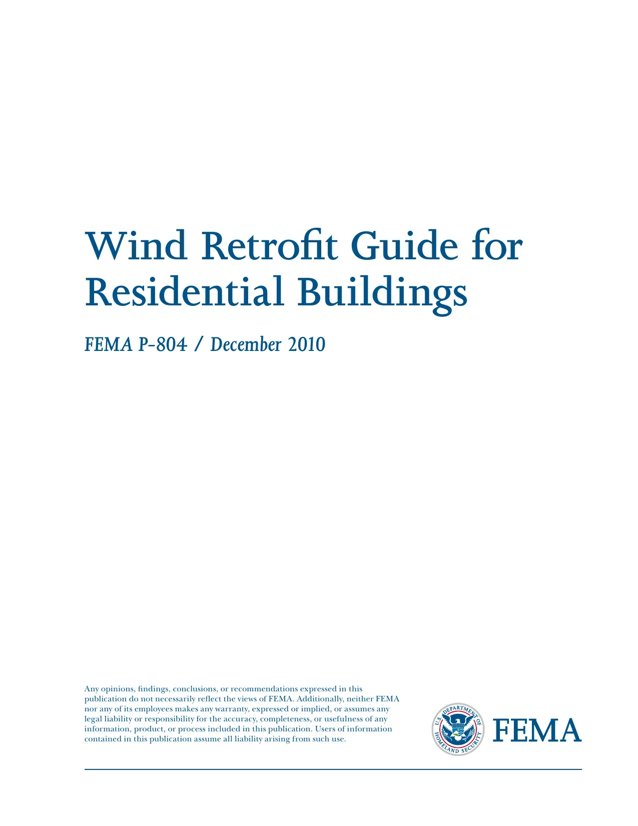 FEMA P-804 Wind Retrofit Guide for Residential Buildings