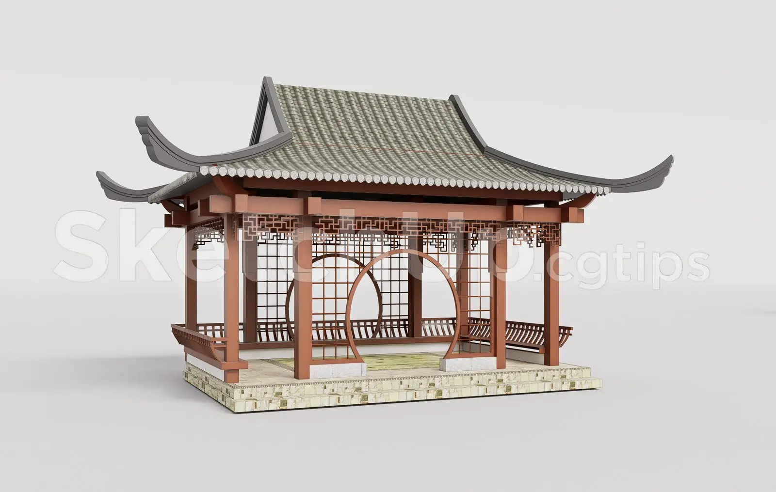 Traditional Wooden Pavilion with Tiled Roof — preview 1 (cgtips)