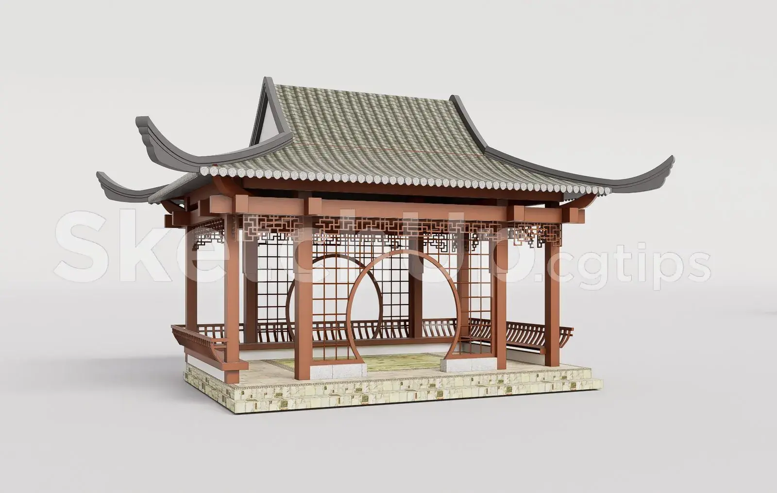 Traditional Wooden Pavilion with Tiled Roof