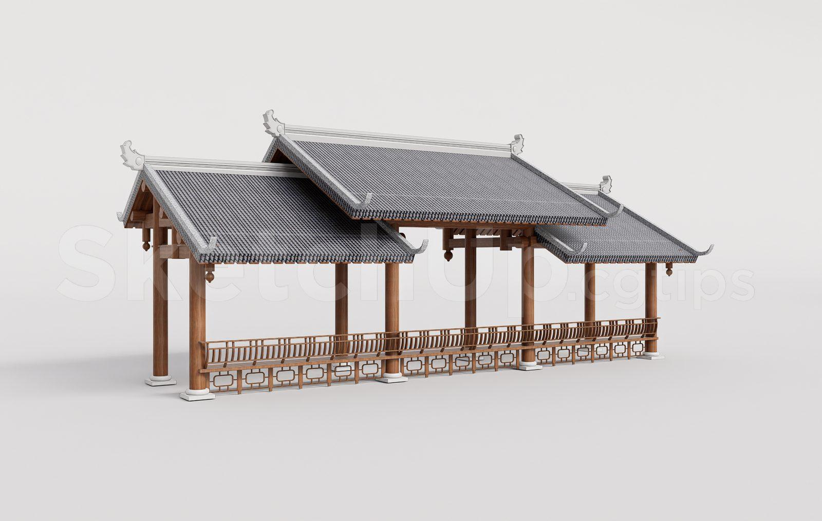 Traditional Wooden Pavilion with Tiled Roof