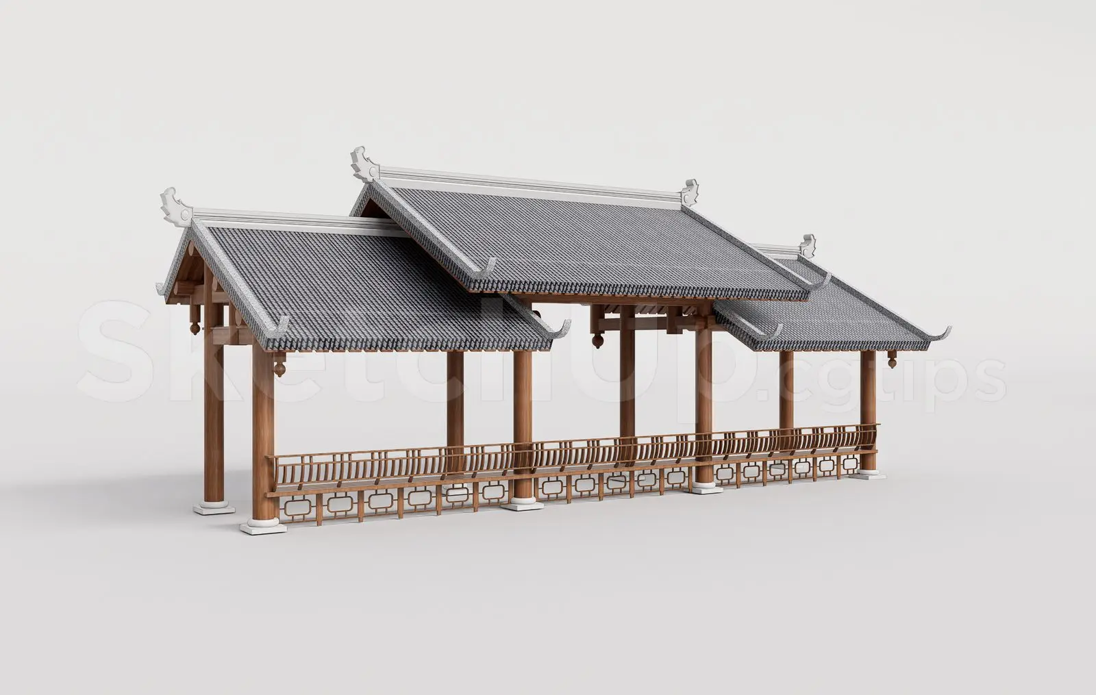 Traditional Wooden Pavilion with Tiled Roof — preview 1 (cgtips)