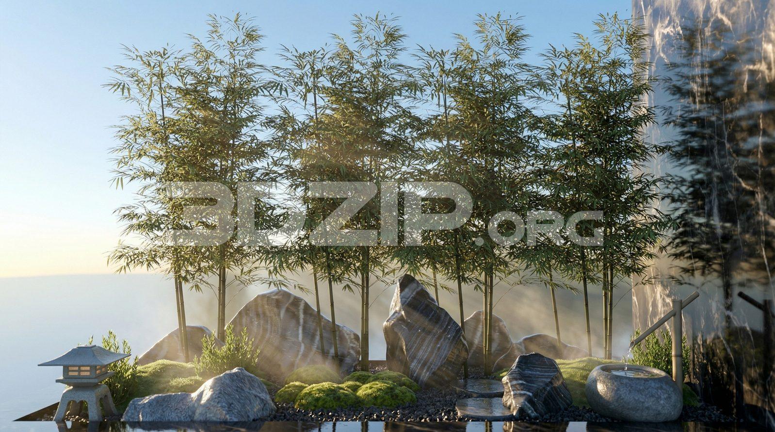 Japanese Bamboo Zen Garden Exterior 3D Model – Corona Render